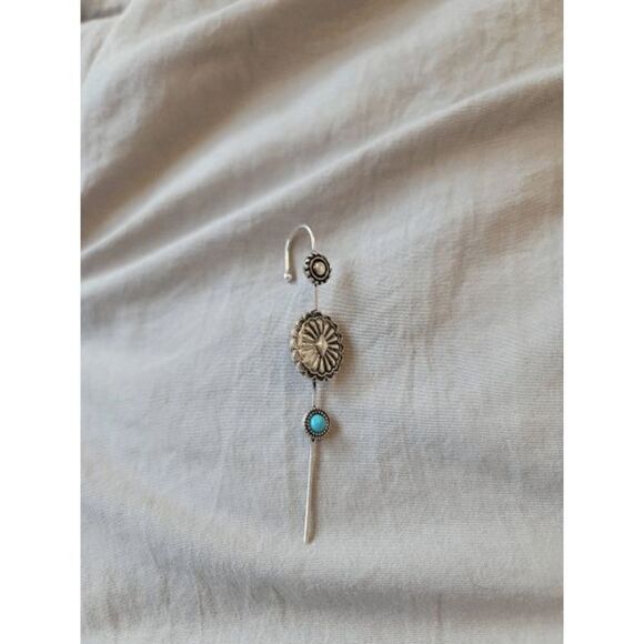 Western Silver Turquoise Concho Ear Crawler Hugger Pin Earring - Picture 2 of 3